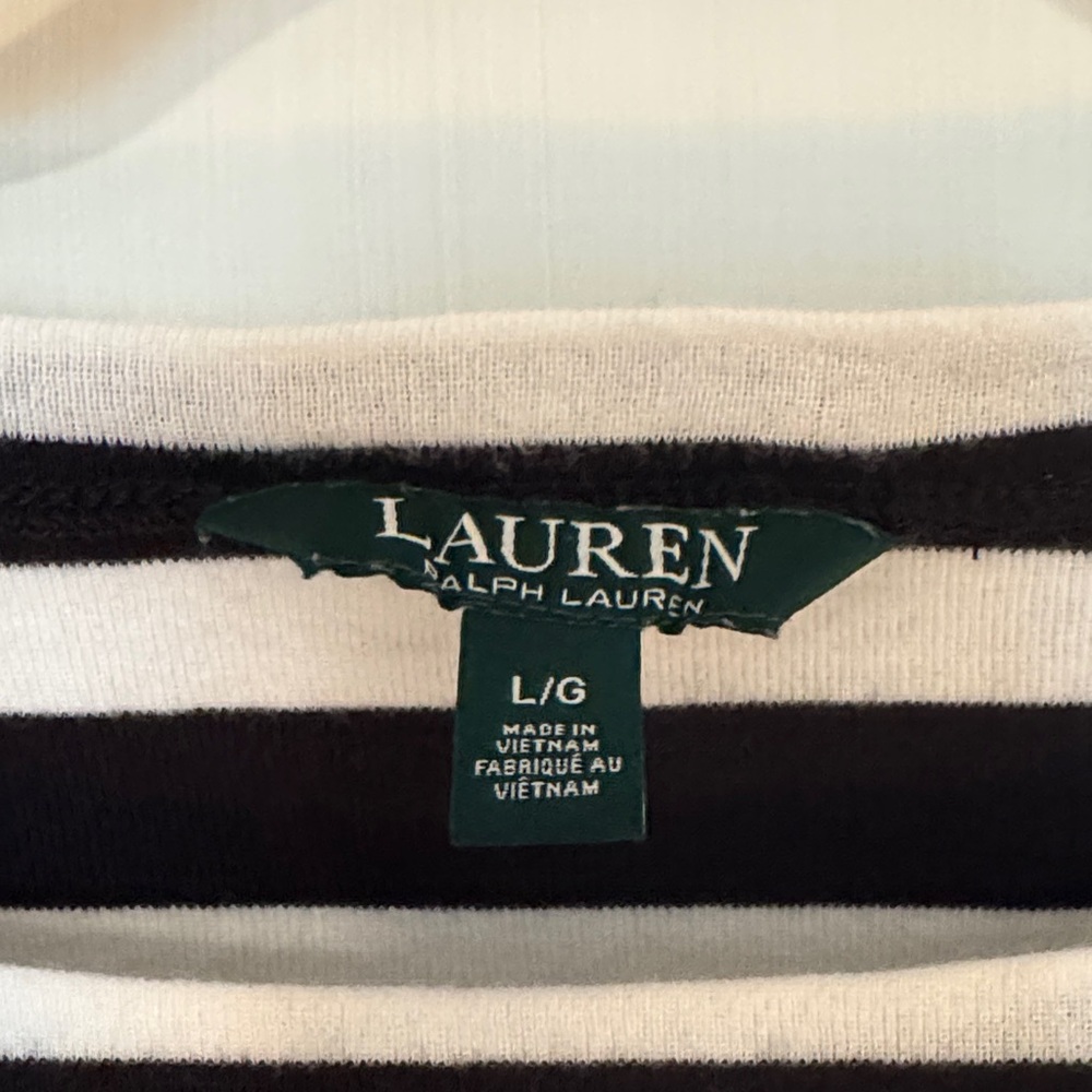 Lauren Ralph Lauren Navy and White Striped Boatneck Top - Picture 2 of 3